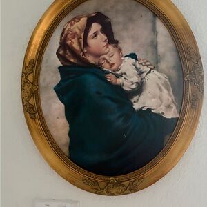 Madonna on the streets ,Gold Framed Art with Blue and White Accents
